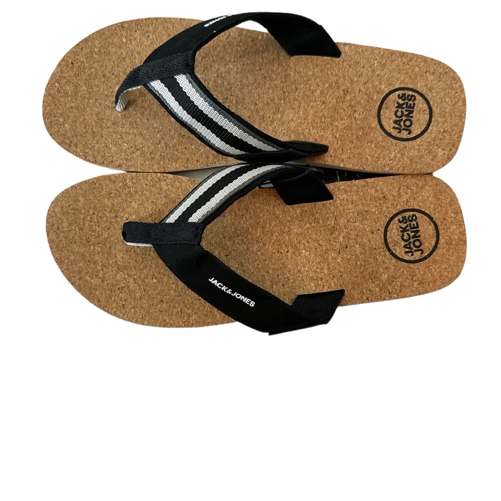 JACK & JONES Mens Logo Flip Flops‎ Sandals Black Summer Beach Shoes Size 12 New